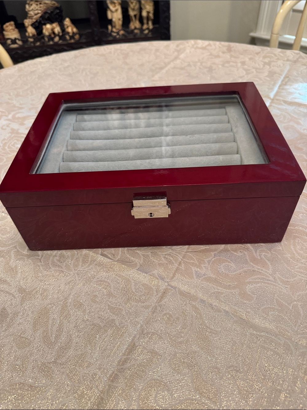 Double Layer Glass-Top Mahogany Cufflink and Ring Felt Bottom Jewelry Box